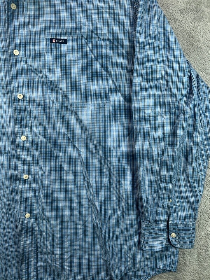 CHAPS Mens Big 2X Blue Button Down Shirts Easy Care Micro Plaid Long Sleeve - Image 2 of 4