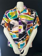 Jams World Men  s Large Monaco Hawaiian Shirt Abstract Art Print Rayon