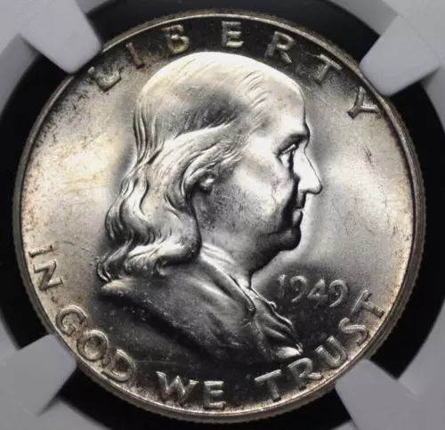 1949 FRANKLIN HALF DOLLAR NGC MS 64 FULL BELL LINES GORGEOUS WHITE SILVER SATIN