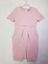 Asos Women Dress 14 Pink Polyester B Short Sleeve Sheath Lined Knee Length