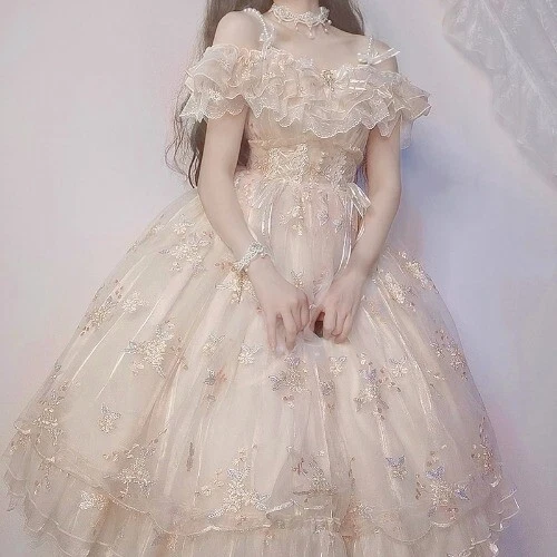 Retro Lolita Kleid Spitze Blumenstickerei Prinzessin Damen Tutu Kleider Party heiß - Bild 21 von 22
