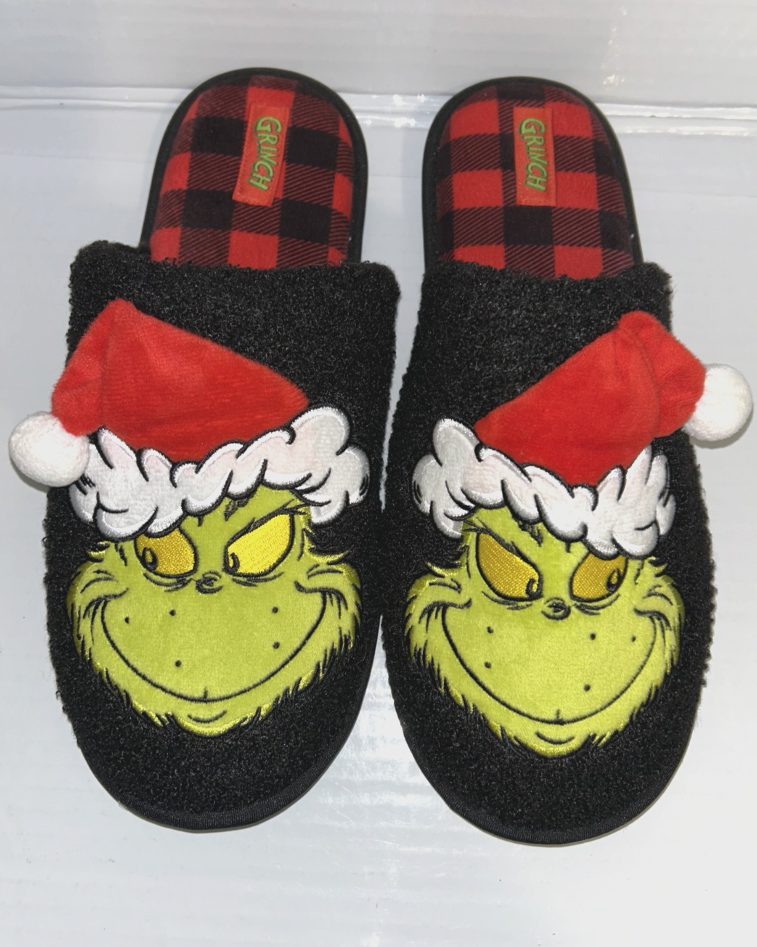 APL Dr Seuss' Grinch Slide Pantofole HTF Taglia Uomo XL 13 14 Natale Babbo Natale Cappello Nuovo