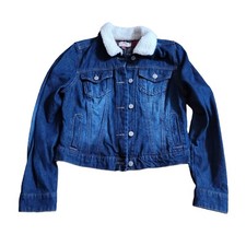 Lei Denim Blue Jean Jacket Size M Y2k Sherpa Collar Flannel Accent Juniors