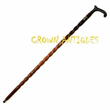Vintage Victorian Brass Handle Wooden Cane Walking Stick Designer Spiral
