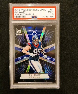 J.J. Watt 2016 Panini Donruss Optic X-Factor #11 Blue #'d/149 Texans PSA 9 Mint
