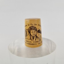 Vintage Wooden Thimble Amelia Earhart First Woman To Fly Atlantic Solo