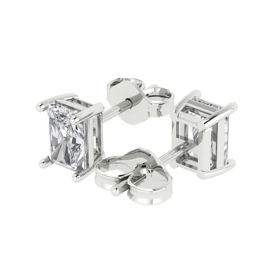 VVS1 Zirconia Diamond Stud Earrings, Push back (1 cttw, 6x4mm, Emerald-Cut) - Image 2 of 4