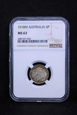 6 Pence 1918. Australia King George V. KM-25. NGC MS63 UNC