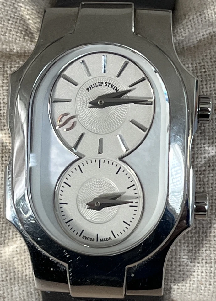 *Reloj suizo Philip Stein blanco doble tiempo cristal de zafiro para mujer - Batería nueva Foto 2 de 4
