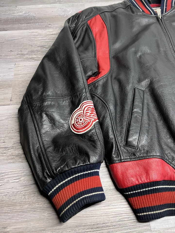 Vintage Detroit Red Wings NHL G-III Carl Banks Black Leather Jacket Mens Size M - Image 3 of 4