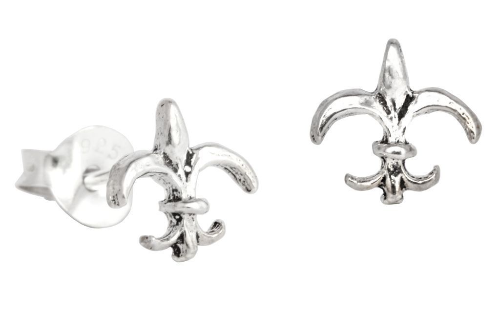 Fleur De Lys Lirio De Lys Pendientes De Botón Plata 925 Sin Piedra NEU