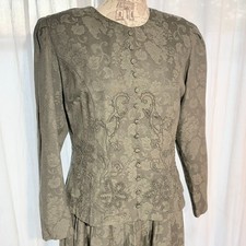 Vtg 90s Green FLORAL Brocade Embroidered Jacket Dress Midi Maxi COTTAGECORE 12