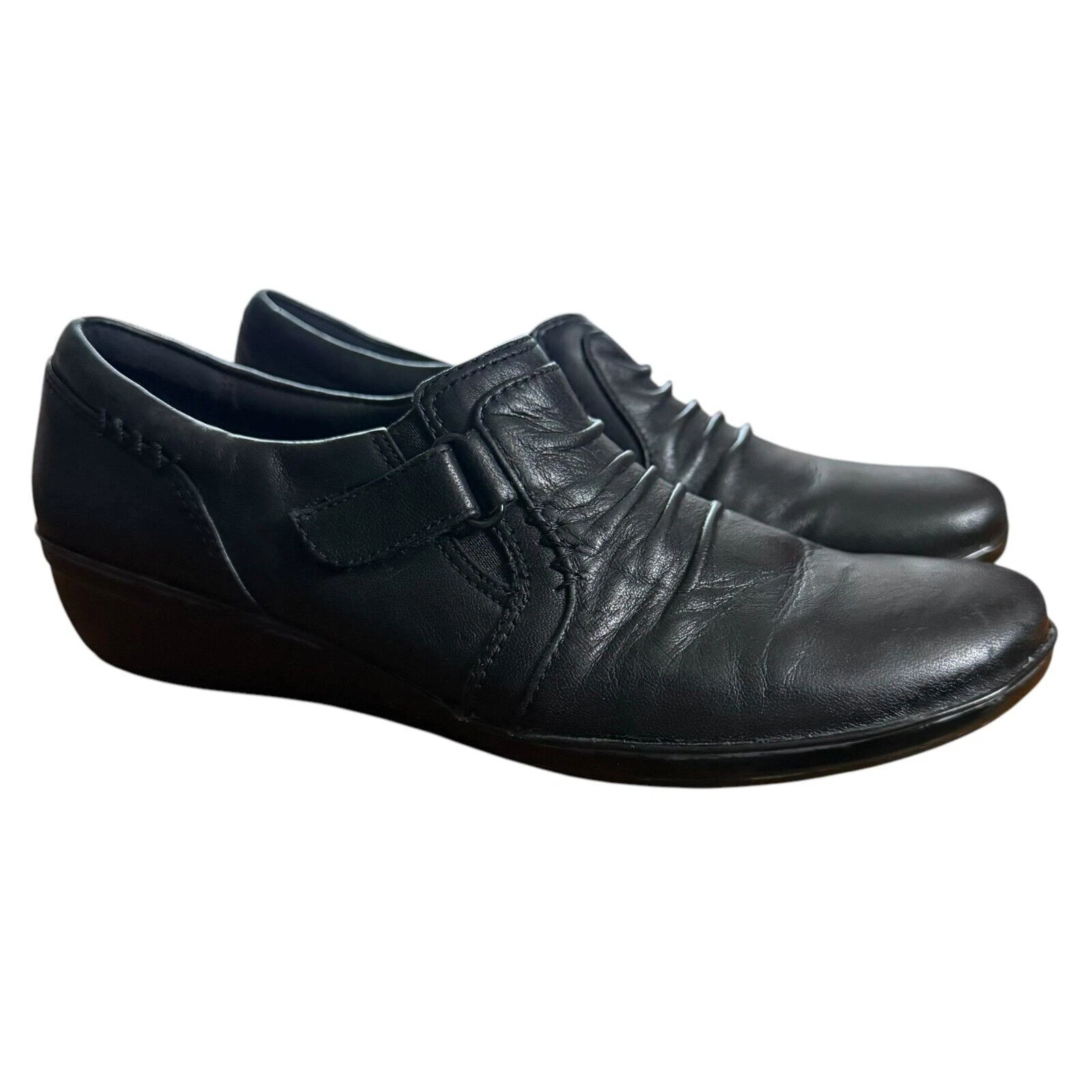 Scarpe mocassini Clarks Everlay Coda donna pelle nera comode morbide ammortizzate 9 5