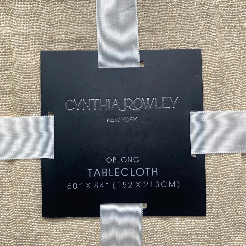 New Cynthia Rowley Tablecloth and Napkins Set 60x84” Oblong Beige Cream 9PC Set - Image 2 of 4