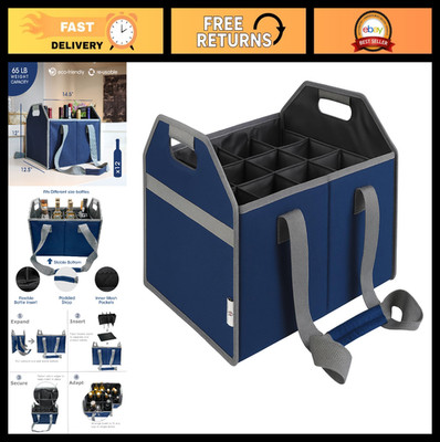 12-Bottle Collapsible Wine Carrier Bag with Strap - Reusable Storage for Liquor,