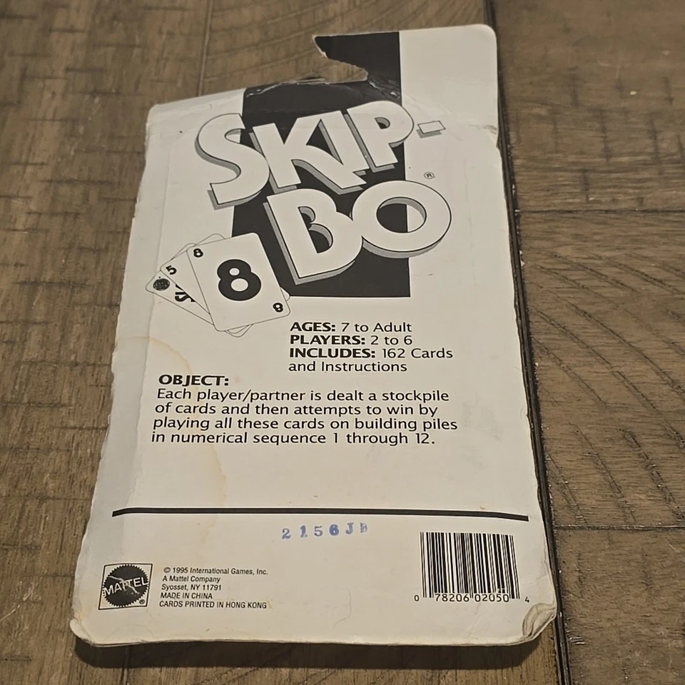 Vintage SKIP-BO Card Game #2050 by Mattel 1995 Edition New Sealed NOS - Image 2 of 2
