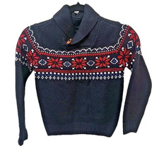 Boys SZ 7 Large Pullover Sweater Christmas Holiday Navy Red Snowflake The Slope