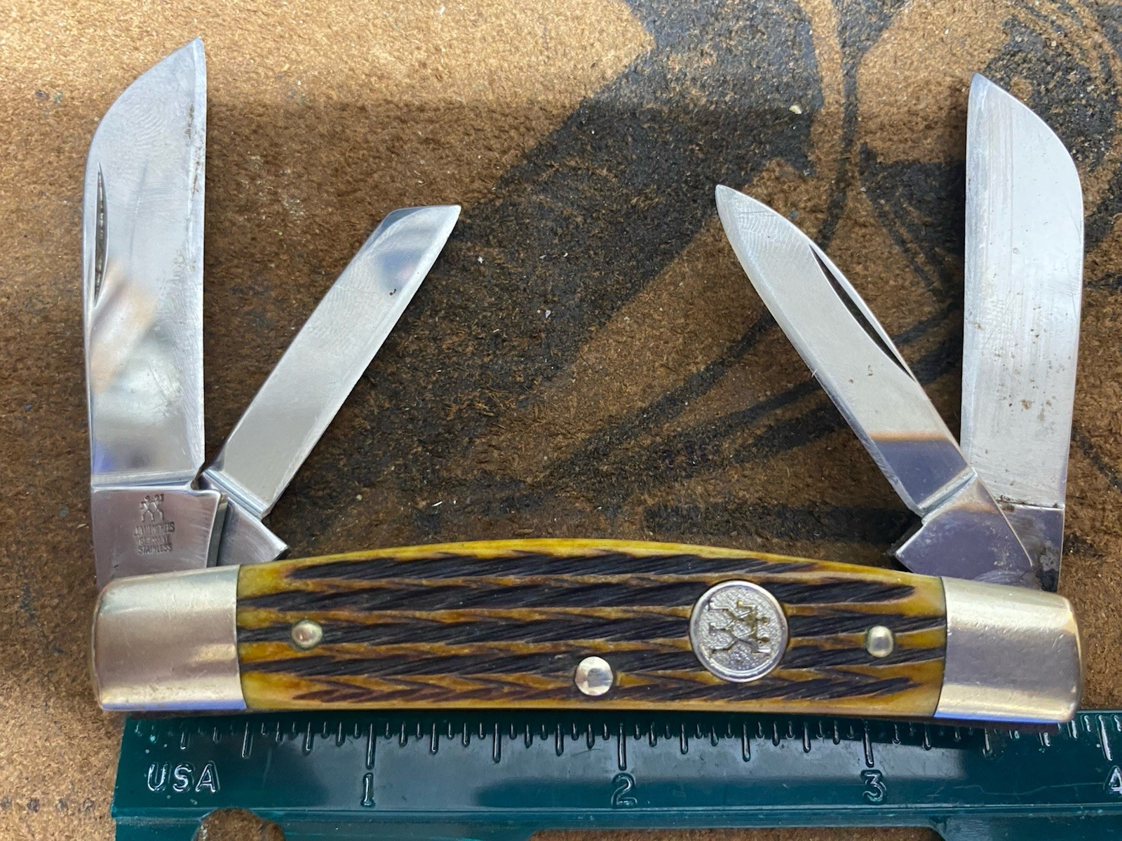 J. A. Henckels Congress Knife, Grooved Brown Bone Handles