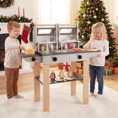 Kids Barbecue Grill Playset, Wooden Kids Toy Grill with Abundant Grilling Tools