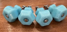 11 Blue MILK GLASS Kitchen Cabinet Drawer Kno...