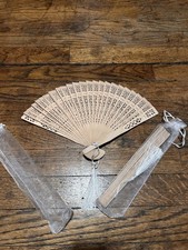 Beige Wooden Foldable Cutout Hand Fans with Organza Bags for Wedding 75 count 