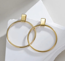 Elegant 18K Gold Plated Stainless Steel Circle Drop Earrings For Women