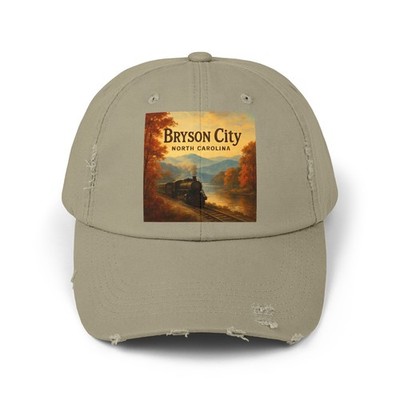 Unisex Distressed Hat Bryson City NC Smoky Train Art