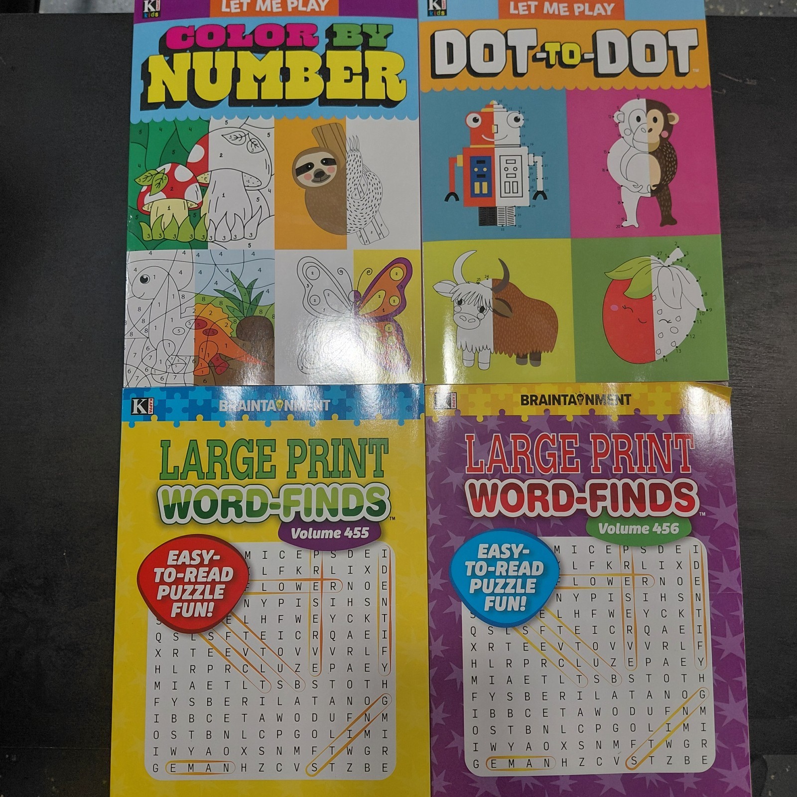 Lot of 4 Kids Puzzle Books - Dot-to-Dot, Color By Number, Word Finds. Brand New