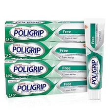 Super Poligrip Zinc Free Denture and Partials Adhesive Cream, 2.4 ounce (4 Pack)