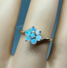 Opal Flower Ring Antique Magic Glo Wedding Engagement Cocktail Ring Yellow Gold — photo 3