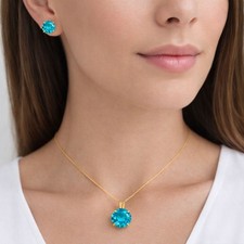 GENUINE 9.36 Ct PARAIBA TOURMALINE EARRINGS & PENDANT SET 14k GOLD - Made in USA