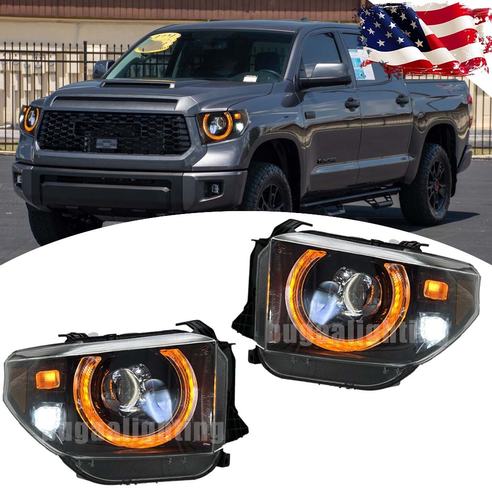 For 2014-2021 Toyota Tundra LED Headlights Assembly DRL with Yellow Turn Signal