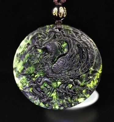 Certified Phoenix Natural Black Green jade Hand carving Pendant for Gifts