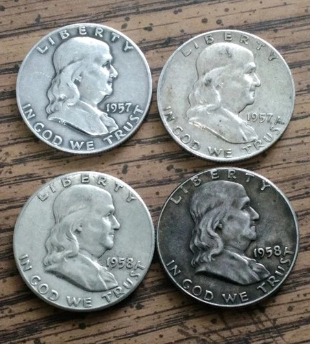 New ListingFranklin Half Dollar 50C Silver Business Strike Lot of 4 Coins 1957 1958
