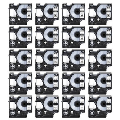 20PK 9mm Black on White Industrial Vinyl Tape Label 18443 For Dymo Rhino 3000