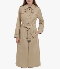 London Fog Large Khaki women Single Breasted Long Trench Coat wEpaulettes & Belt