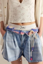 Free People Clark Pleated Denim Shorts We The Free Beach Stoned Blue XS NWT