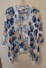 Chicos 3/4 Sleeve Palm Embroidered Kimono Jacket Size:1 USA M/8 35"L Tropical