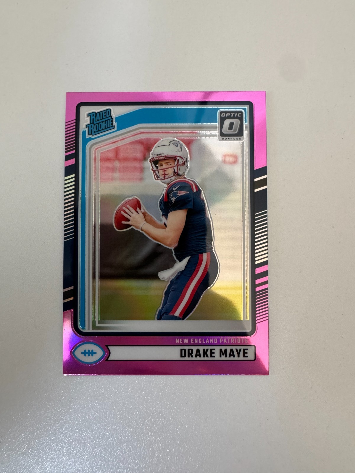 2024 Panini Donruss - Rated Rookie Drake Maye #379 Optic Preview Pink Prizm (RC)