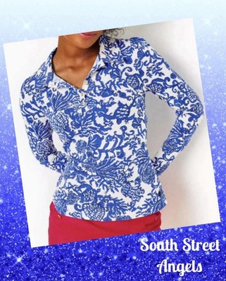 LILLY PULITZER ~ DEEPER COCONUT RIDE WITH ME ~ FRIDA PUFF LS POLO SHIRT ~ LARGE
