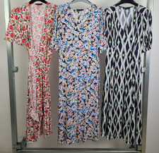 M&S 3Pcs Bundle Size 6 Orange Wrap Blue Floral Midi Black Geo Dress NEW F2