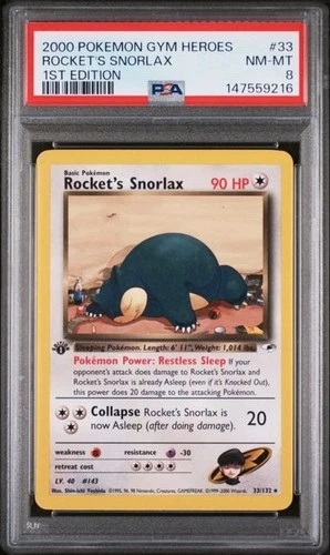 2000 POKEMON GYM HEROES ROCKET'S SNORLAX 1ST EDITON #33 PSA 8