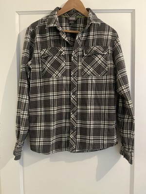 Men s Outdoor Research Black Gray White Plaid Flannel Button Down Shirt, Size M