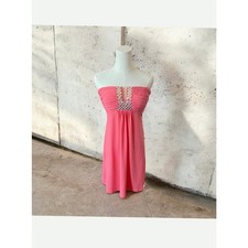 Calvin Klein Size 4 Peach Orange Straply beaded Mini Dress