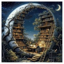 Night Book Library DIY Paint by Numbers for Adults Frameless Canvas Wall Art