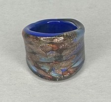 Chunky Vintage Murano Style Glass Ring Cobalt Blue Gold Aventurine Band Size 8