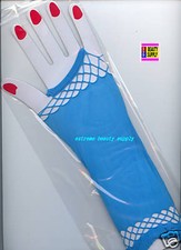 ELBOW Length Fingerless Gloves fishnet dance party BLUE