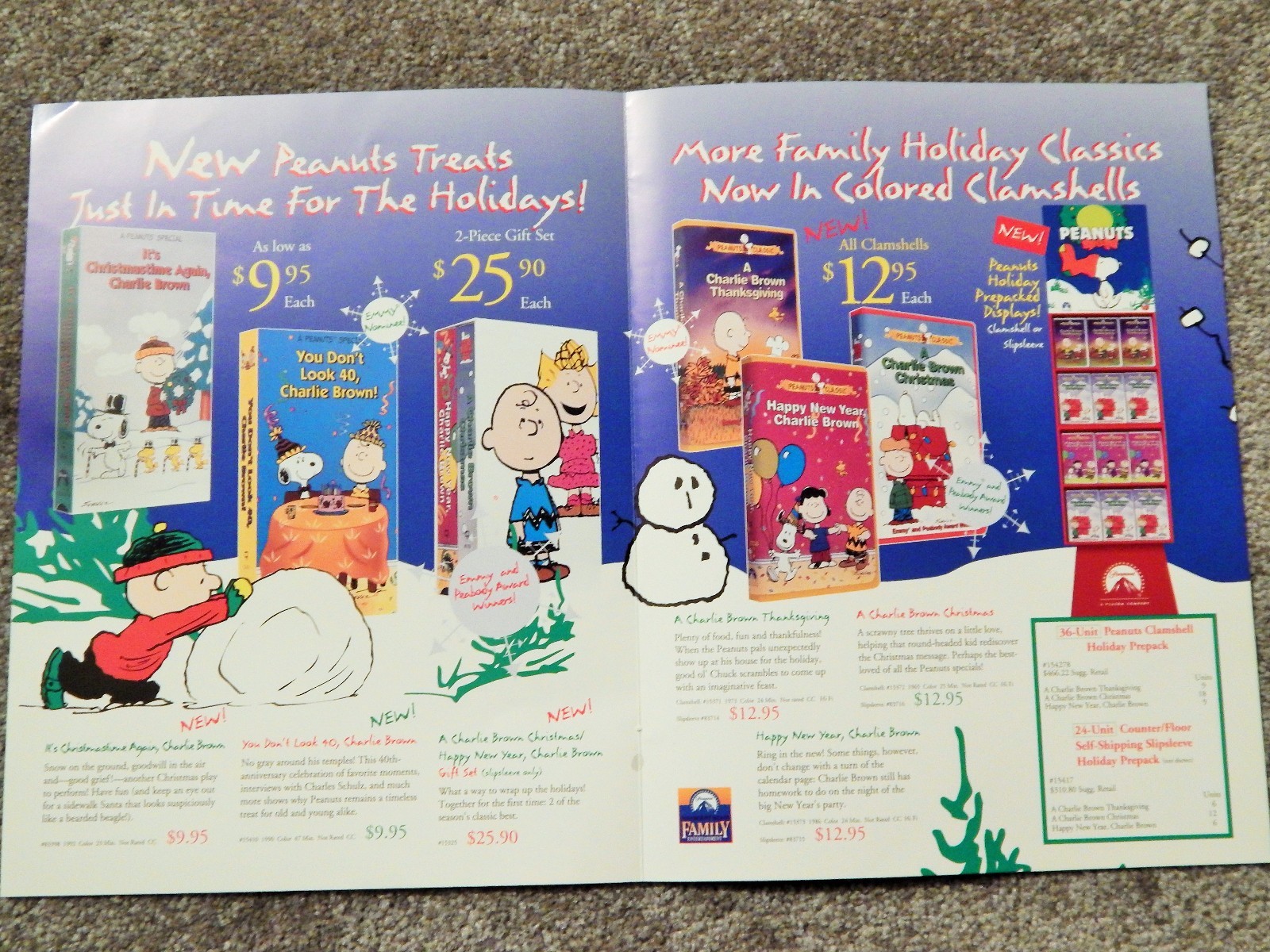 PEANUTS HOLIDAY MOVIES (VIDEO DEALER 2PANEL DELUXE BROCHURE 1996