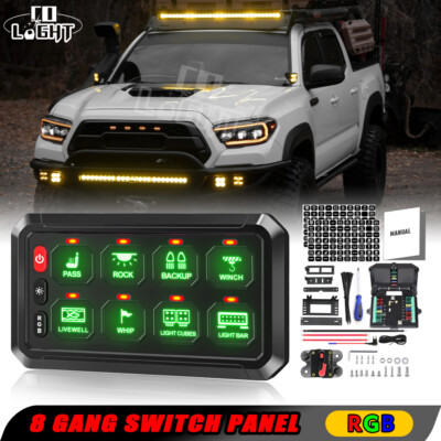 RGB 8 Gang Switch Panel Strobe Bluetooth Circuit Control Box For LED Light Bar