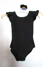 New  Girls All Black Leotard with Matching Hair Tie Size 5-6 NWT  